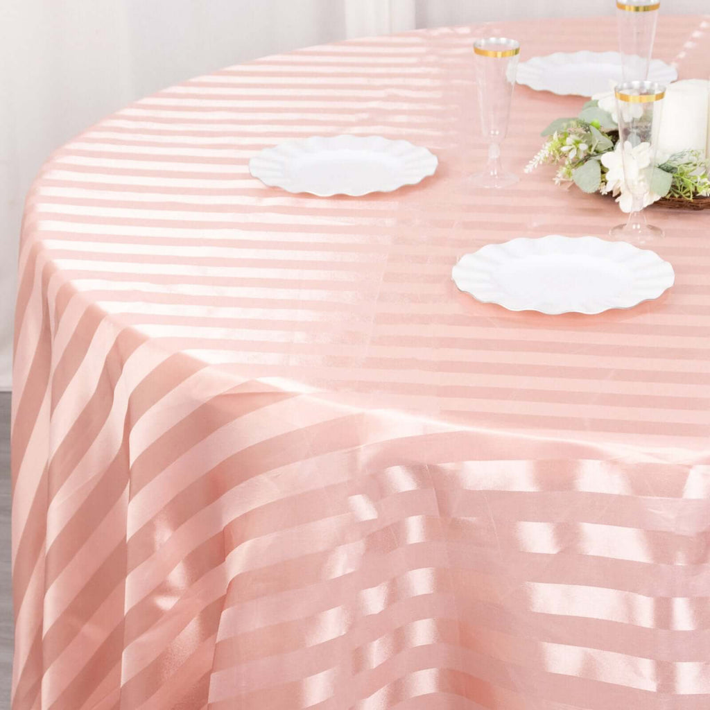 Satin Striped 120" Round Tablecloth Dusty Rose - Silky Smooth Seamless Table Cover - Bell Racket Store