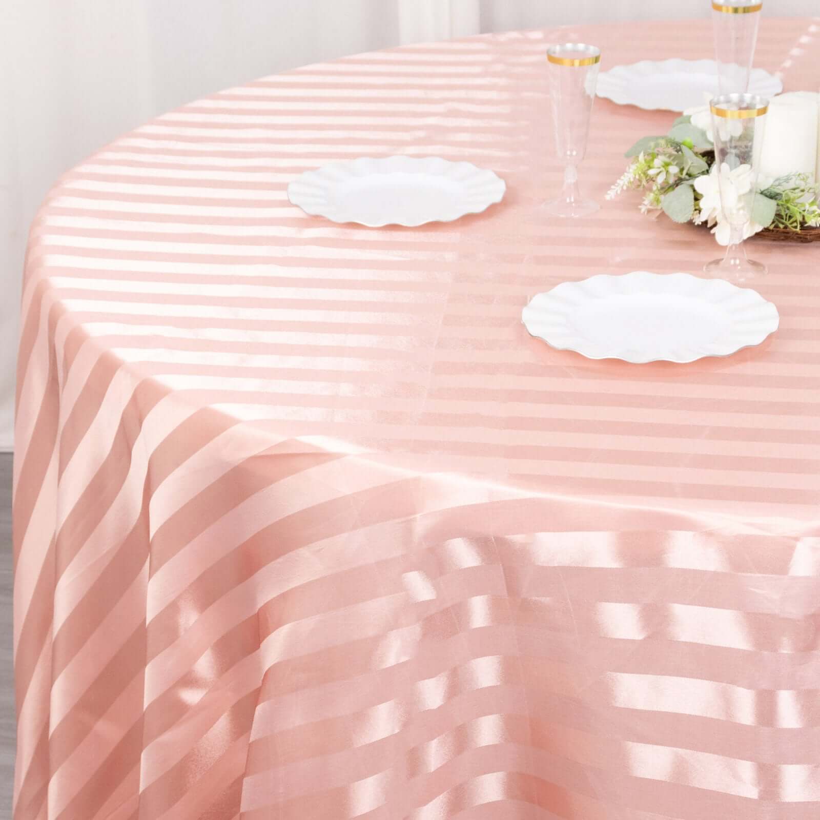 Satin Striped 120" Round Tablecloth Dusty Rose - Silky Smooth Seamless Table Cover - Bell Racket Store