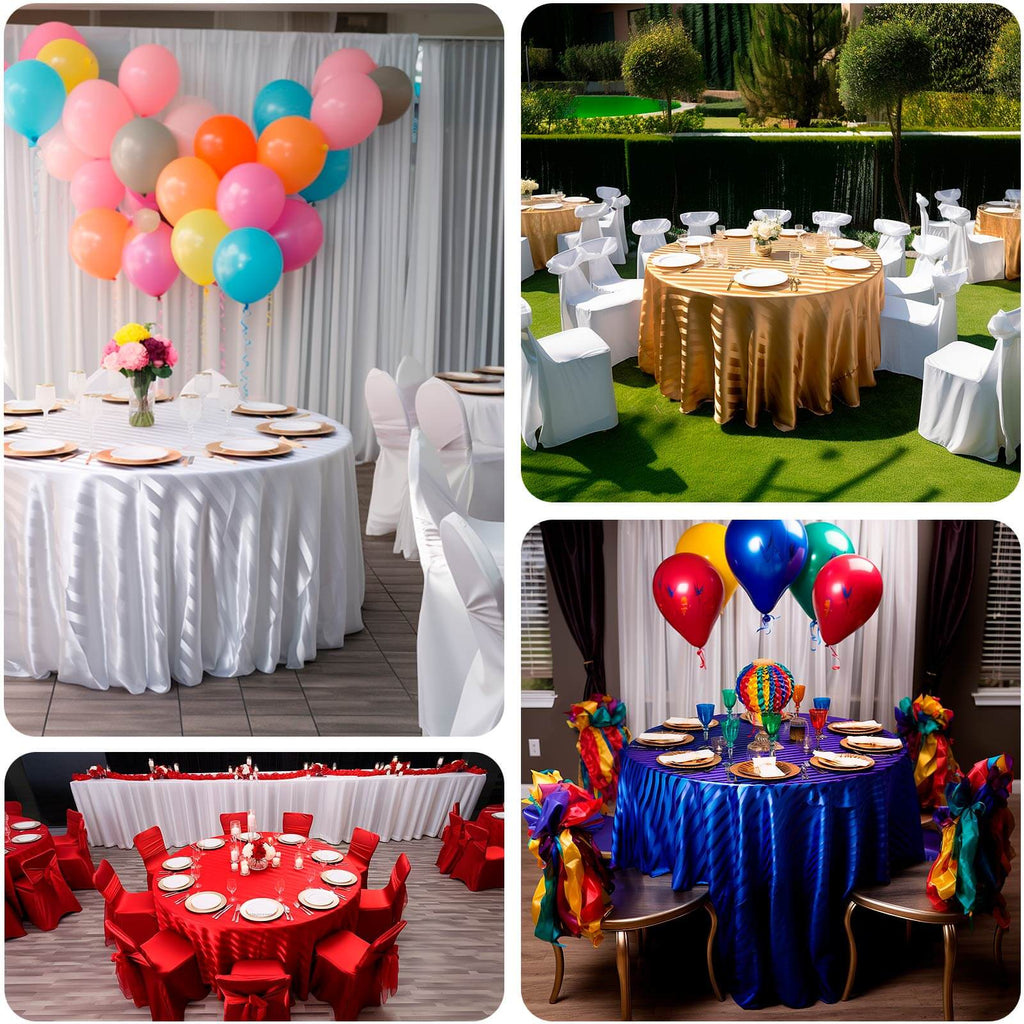 Satin Striped 120" Round Tablecloth Gold - Silky Smooth Seamless Wedding Decor - Bell Racket Store