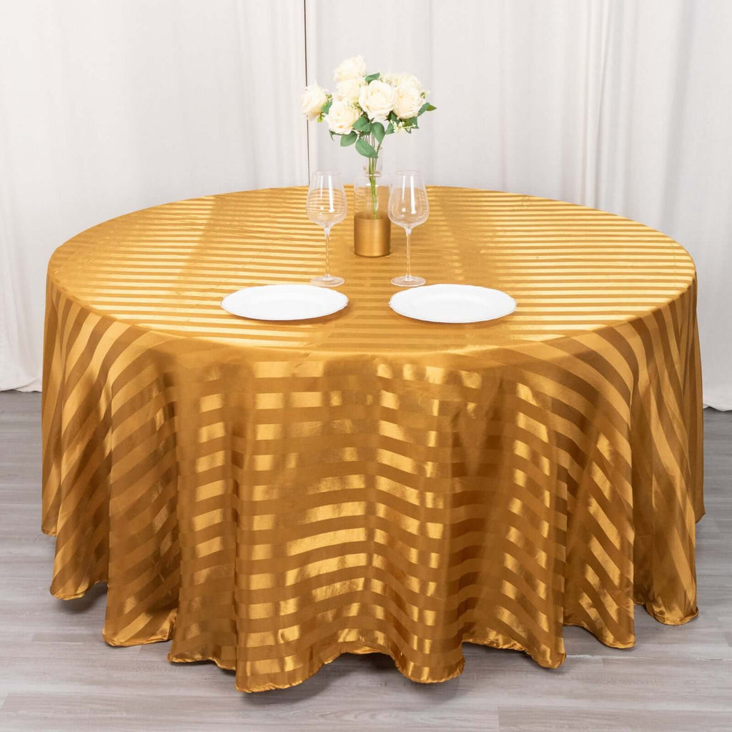 Satin Striped 120" Round Tablecloth Gold - Silky Smooth Seamless Wedding Decor - Bell Racket Store