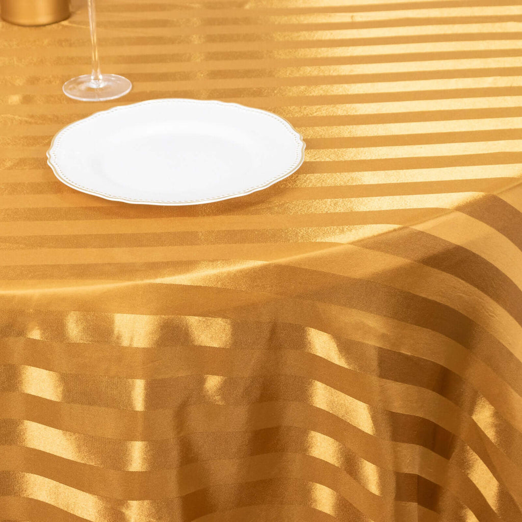 Satin Striped 120" Round Tablecloth Gold - Silky Smooth Seamless Wedding Decor - Bell Racket Store