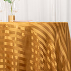 Satin Striped 120" Round Tablecloth Gold - Silky Smooth Seamless Wedding Decor - Bell Racket Store