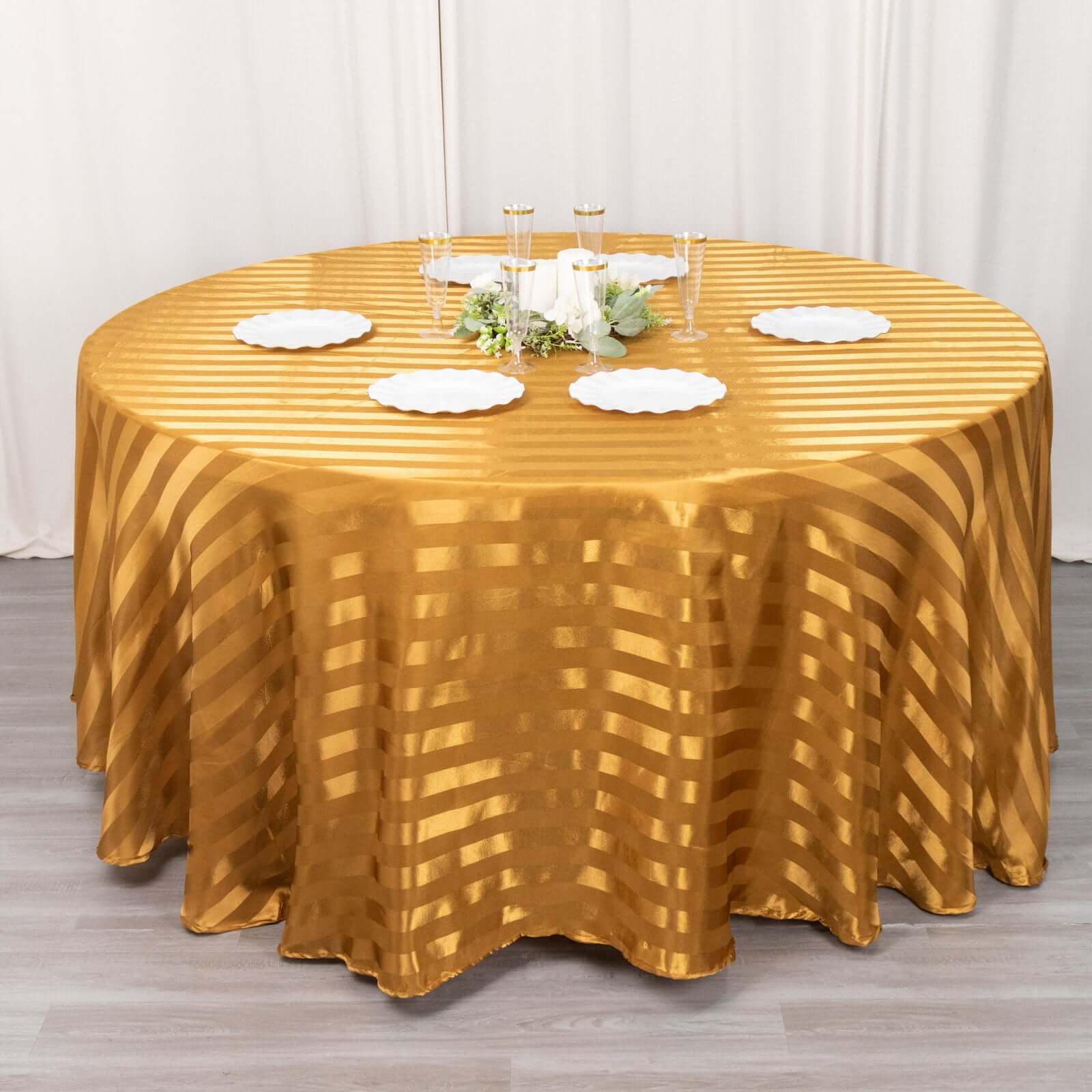 Satin Striped 120" Round Tablecloth Gold - Silky Smooth Seamless Wedding Decor - Bell Racket Store