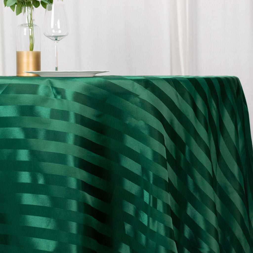 Satin Striped 120" Round Tablecloth Hunter Emerald Green - Silky Smooth Seamless Table Cover - Bell Racket Store