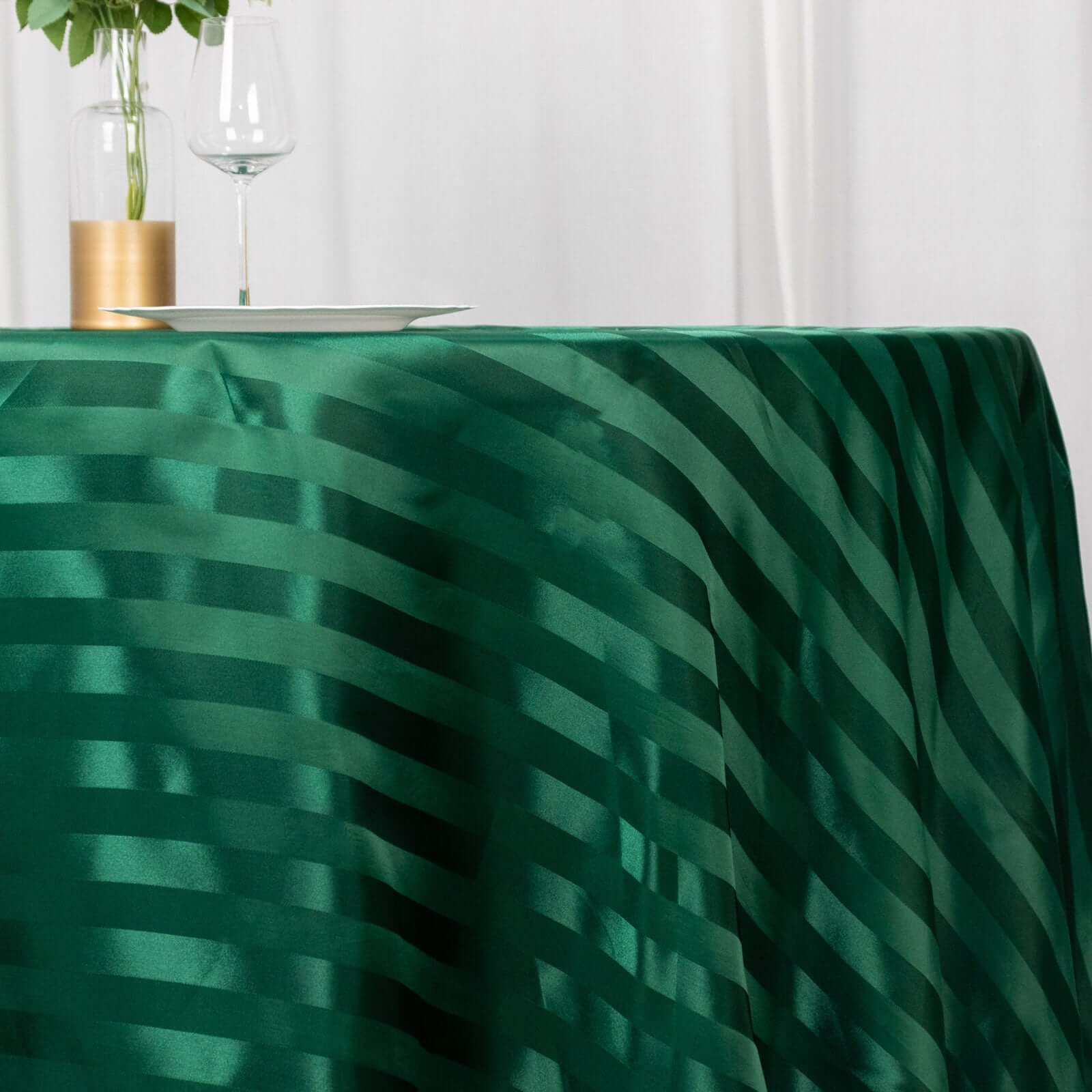 Satin Striped 120" Round Tablecloth Hunter Emerald Green - Silky Smooth Seamless Table Cover - Bell Racket Store