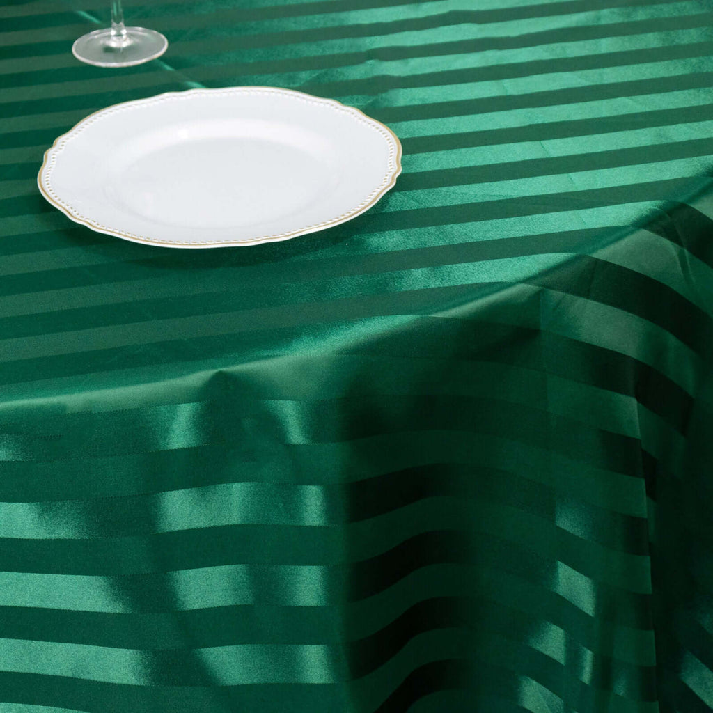 Satin Striped 120" Round Tablecloth Hunter Emerald Green - Silky Smooth Seamless Table Cover - Bell Racket Store
