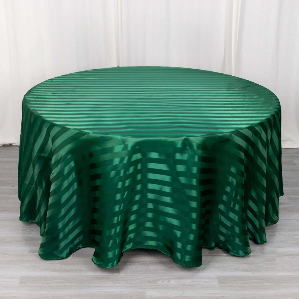 Satin Striped 120" Round Tablecloth Hunter Emerald Green - Silky Smooth Seamless Table Cover - Bell Racket Store