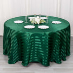 Satin Striped 120" Round Tablecloth Hunter Emerald Green - Silky Smooth Seamless Table Cover - Bell Racket Store