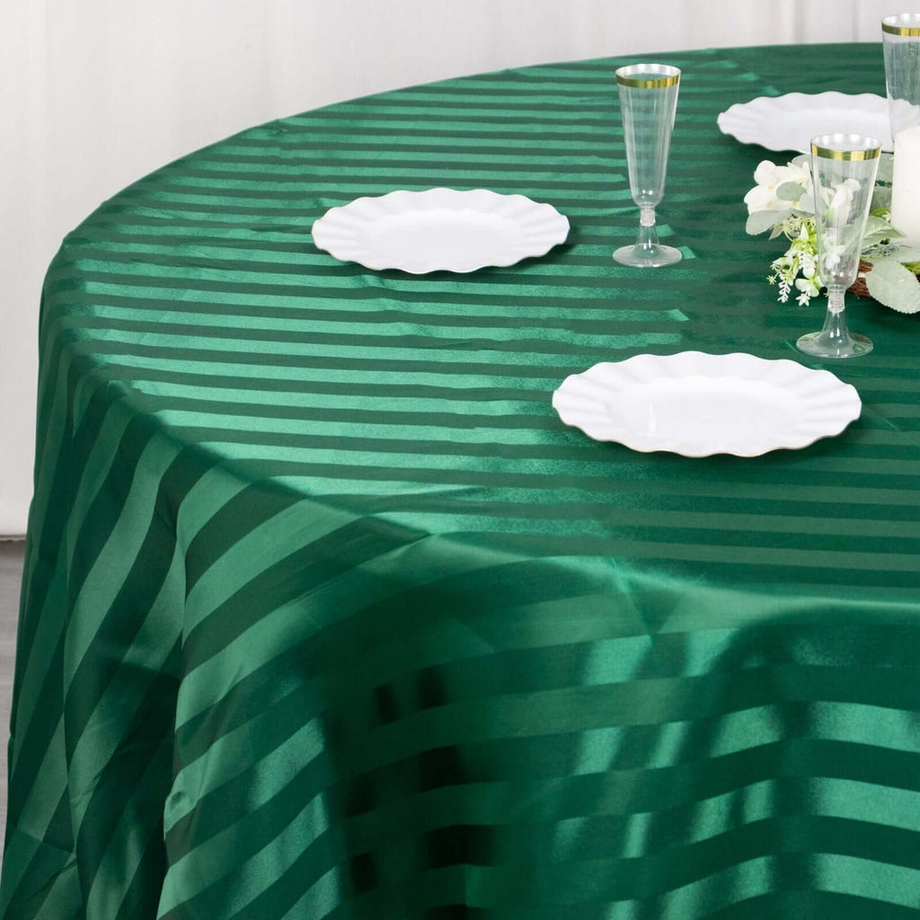 Satin Striped 120" Round Tablecloth Hunter Emerald Green - Silky Smooth Seamless Table Cover - Bell Racket Store