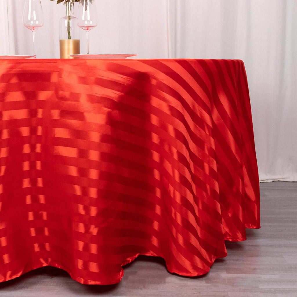 Satin Striped 120" Round Tablecloth Red - Silky Smooth Seamless Table Cover - Bell Racket Store