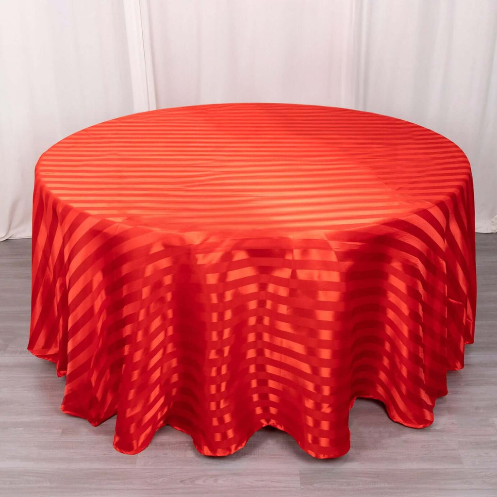 Satin Striped 120" Round Tablecloth Red - Silky Smooth Seamless Table Cover - Bell Racket Store