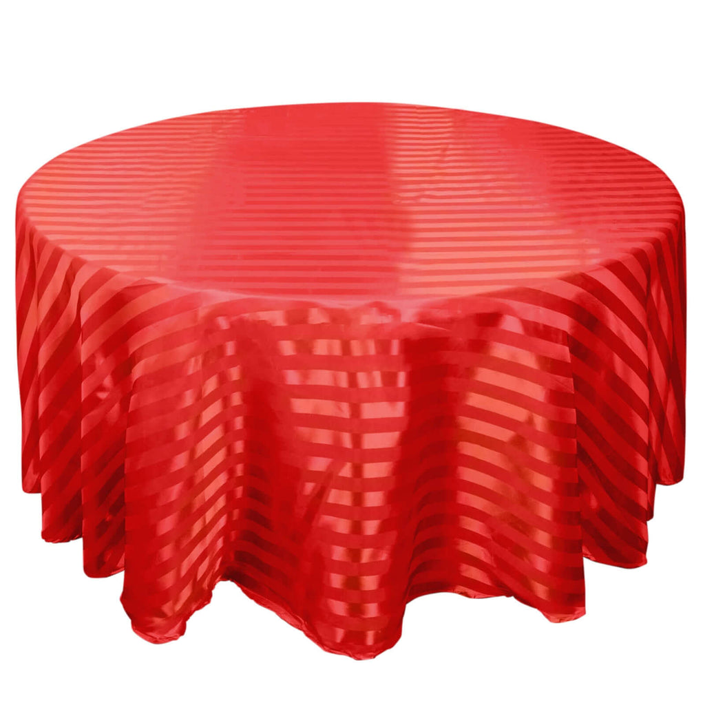 Satin Striped 120" Round Tablecloth Red - Silky Smooth Seamless Table Cover - Bell Racket Store