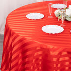 Satin Striped 120" Round Tablecloth Red - Silky Smooth Seamless Table Cover - Bell Racket Store