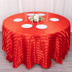 Satin Striped 120" Round Tablecloth Red - Silky Smooth Seamless Table Cover - Bell Racket Store