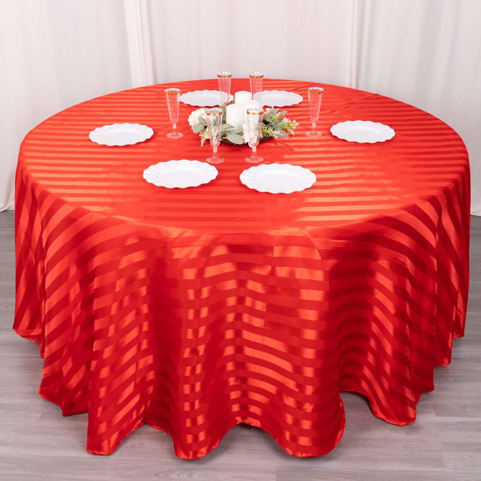 Satin Striped 120" Round Tablecloth Red - Silky Smooth Seamless Table Cover - Bell Racket Store