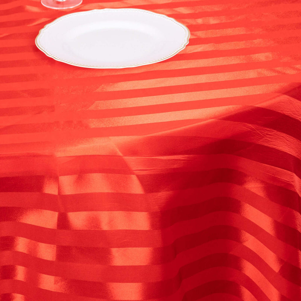 Satin Striped 120" Round Tablecloth Red - Silky Smooth Seamless Table Cover - Bell Racket Store