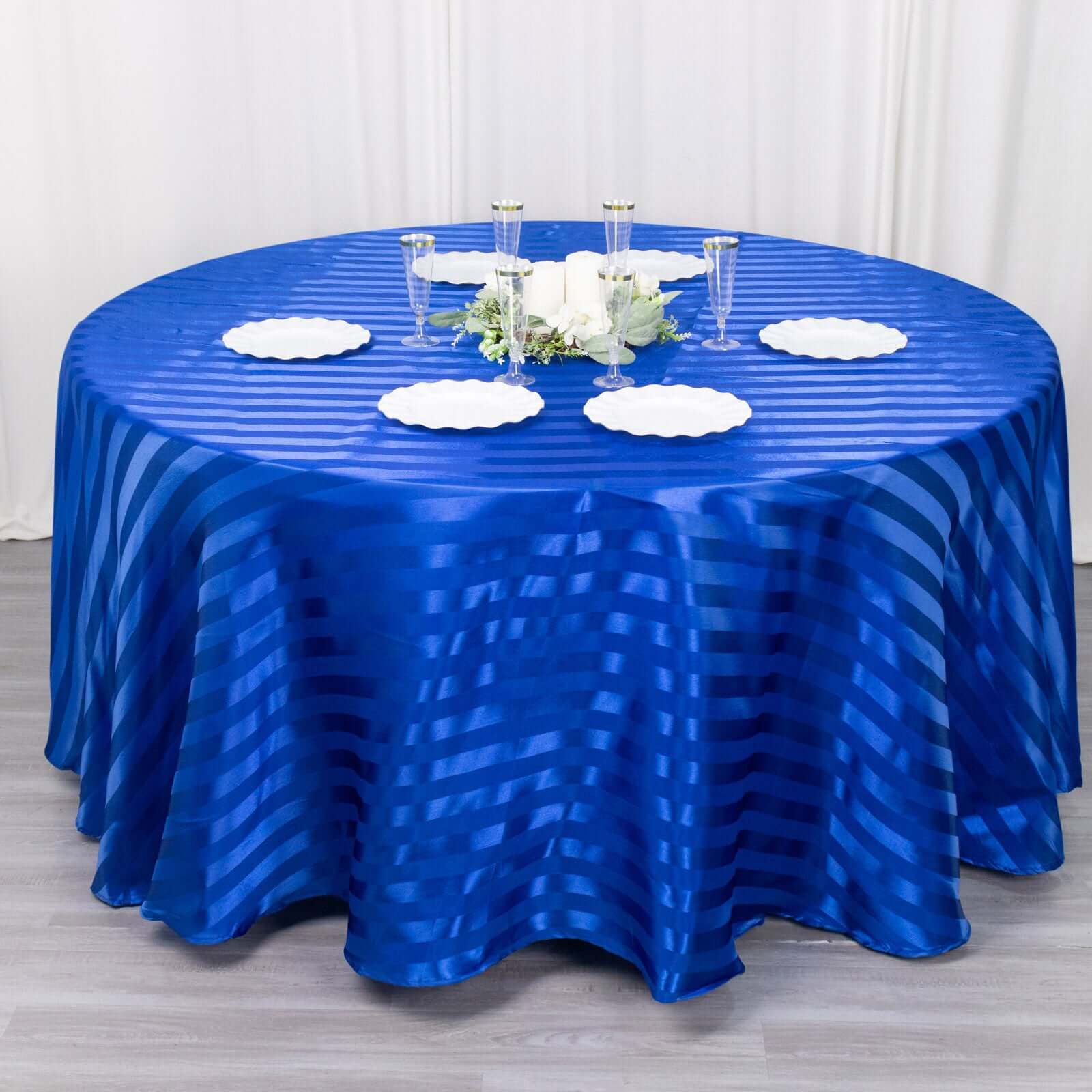 Satin Striped 120" Round Tablecloth Royal Blue - Silky Smooth Seamless Table Cover - Bell Racket Store