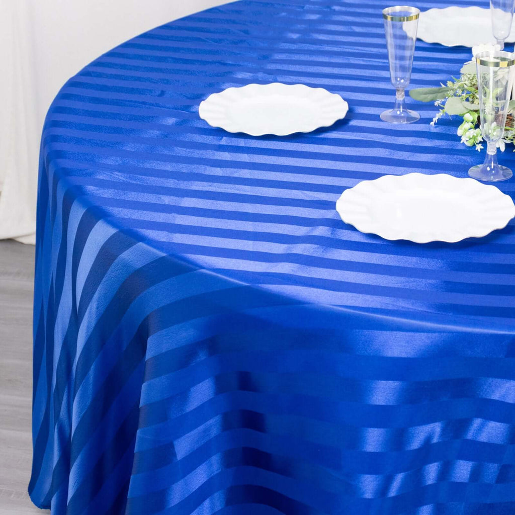 Satin Striped 120" Round Tablecloth Royal Blue - Silky Smooth Seamless Table Cover - Bell Racket Store