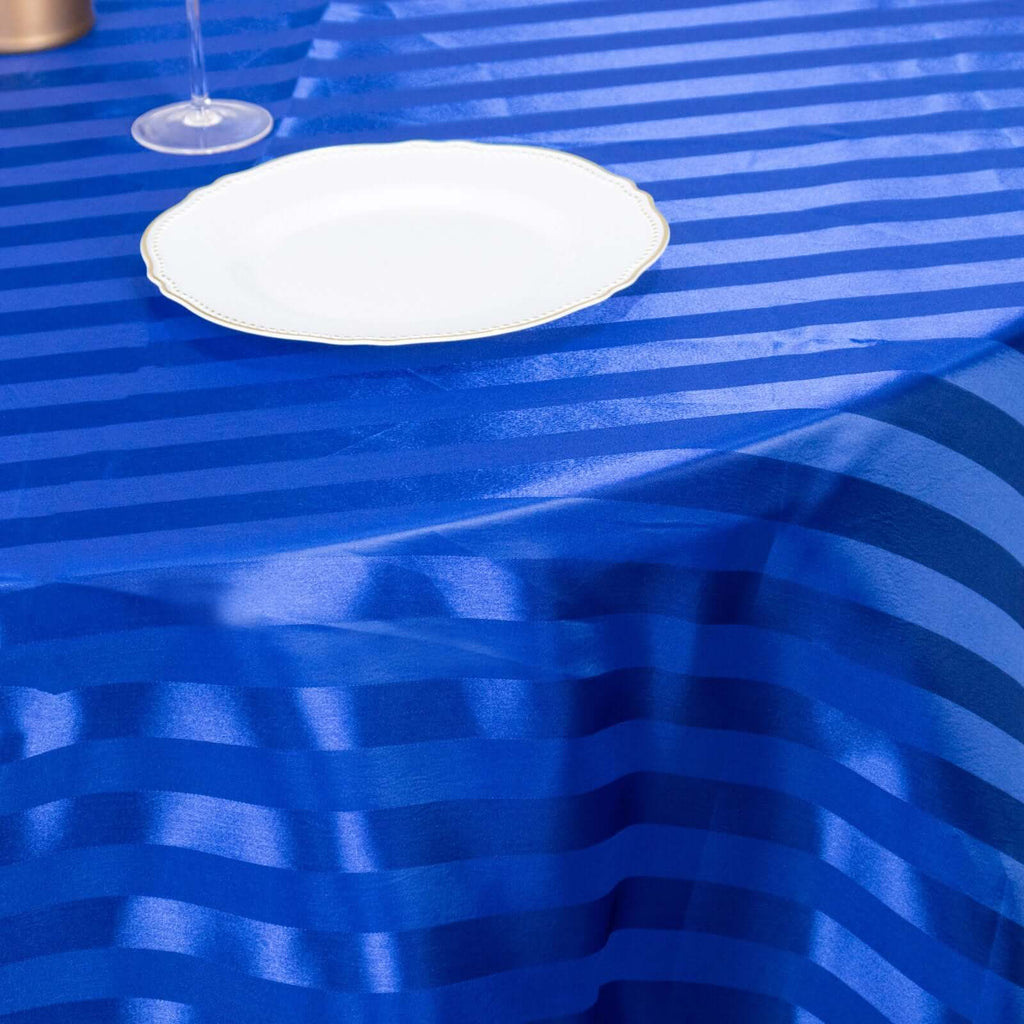Satin Striped 120" Round Tablecloth Royal Blue - Silky Smooth Seamless Table Cover - Bell Racket Store