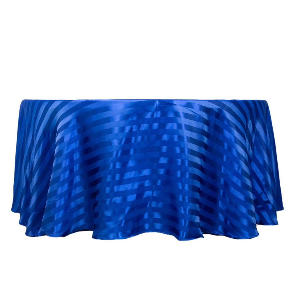 Satin Striped 120" Round Tablecloth Royal Blue - Silky Smooth Seamless Table Cover - Bell Racket Store