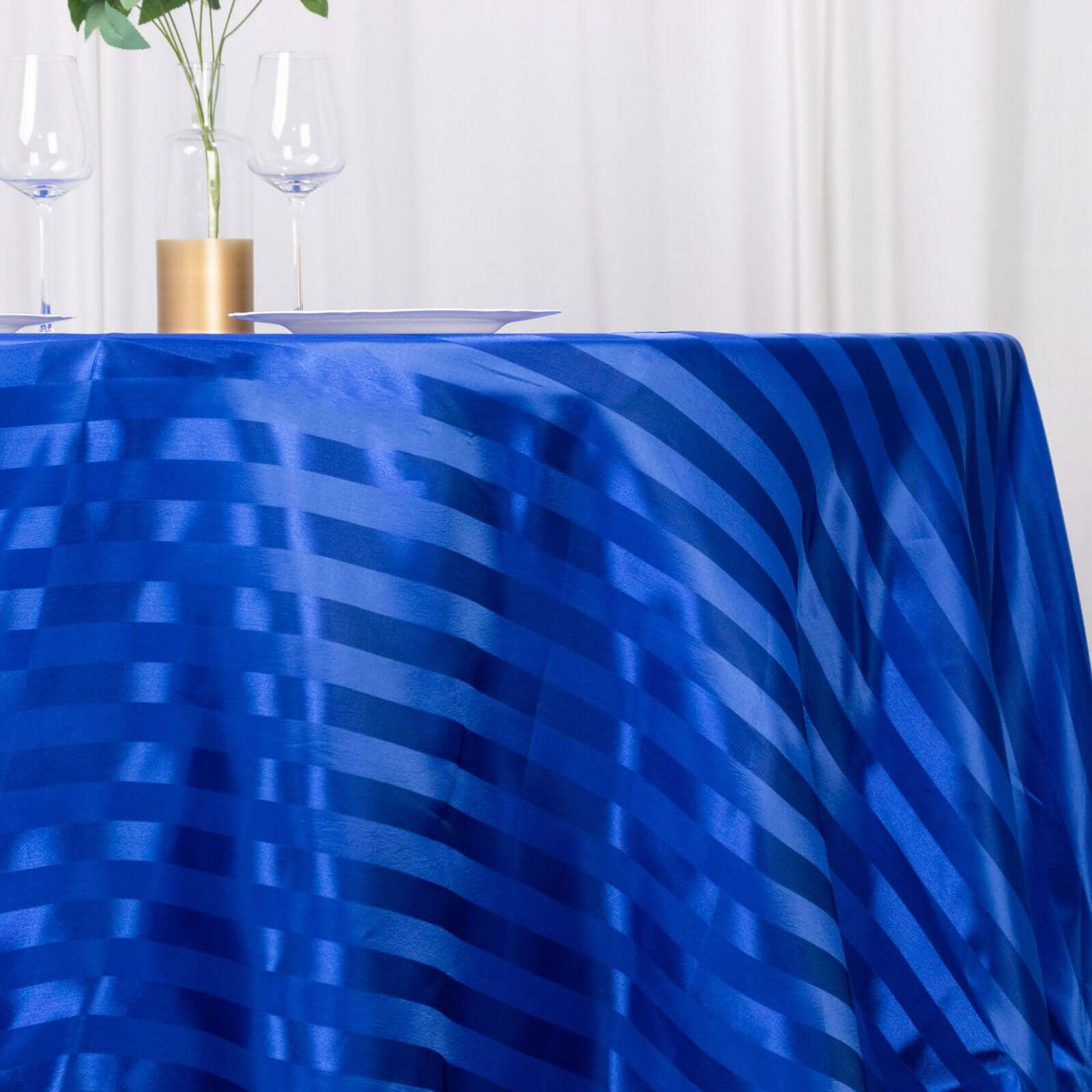 Satin Striped 120" Round Tablecloth Royal Blue - Silky Smooth Seamless Table Cover - Bell Racket Store