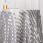 Satin Striped 120" Round Tablecloth Silver - Silky Smooth Seamless Table Cover - Bell Racket Store