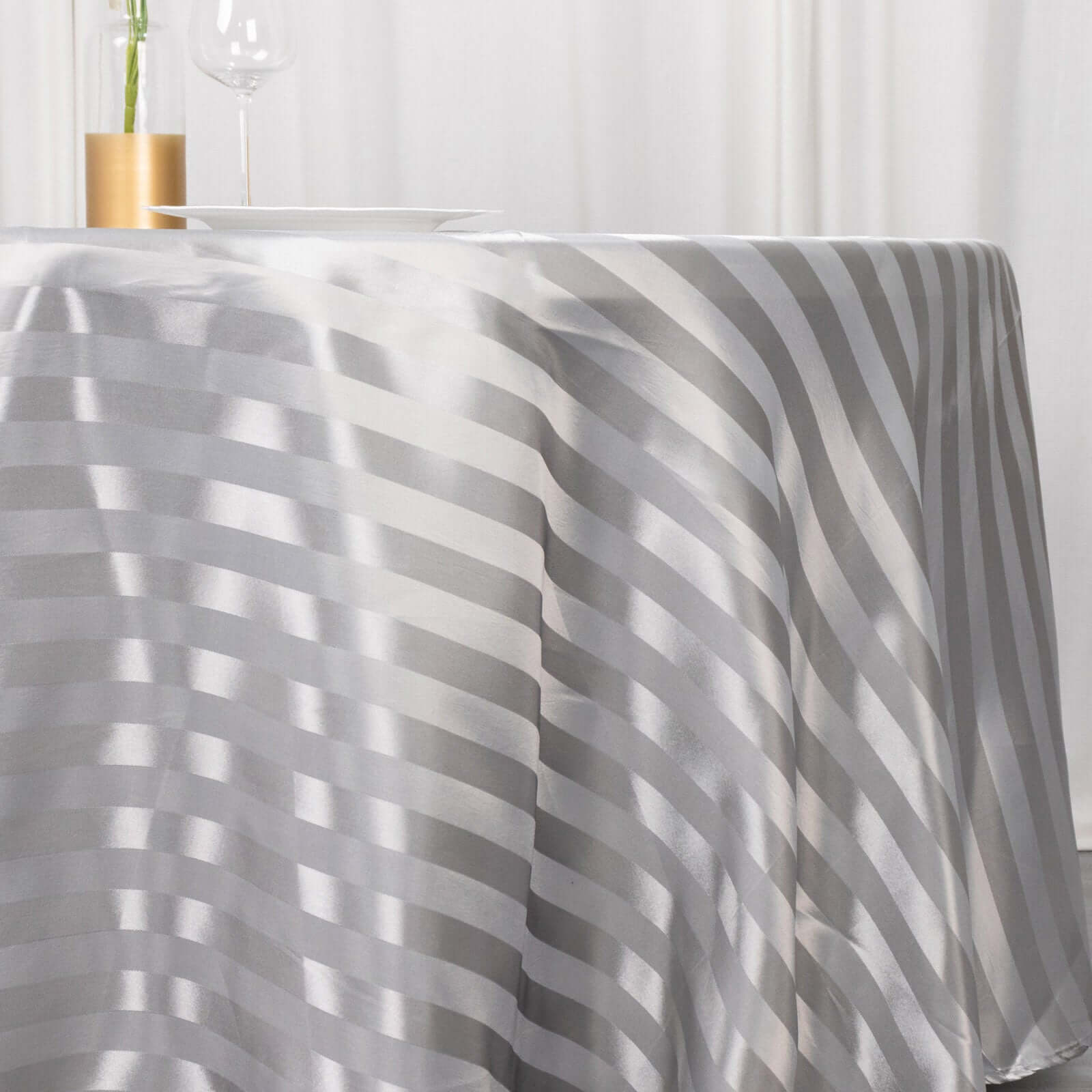 Satin Striped 120" Round Tablecloth Silver - Silky Smooth Seamless Table Cover - Bell Racket Store