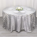 Satin Striped 120" Round Tablecloth Silver - Silky Smooth Seamless Table Cover - Bell Racket Store