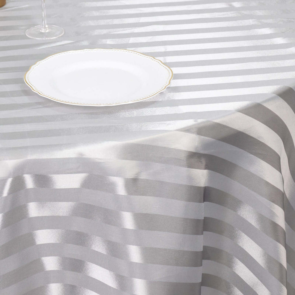 Satin Striped 120" Round Tablecloth Silver - Silky Smooth Seamless Table Cover - Bell Racket Store