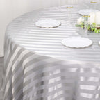 Satin Striped 120" Round Tablecloth Silver - Silky Smooth Seamless Table Cover - Bell Racket Store