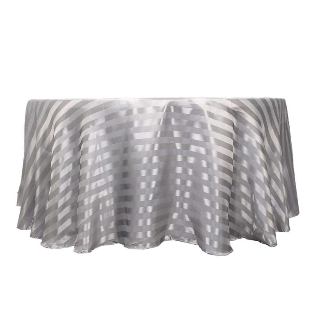 Satin Striped 120" Round Tablecloth Silver - Silky Smooth Seamless Table Cover - Bell Racket Store