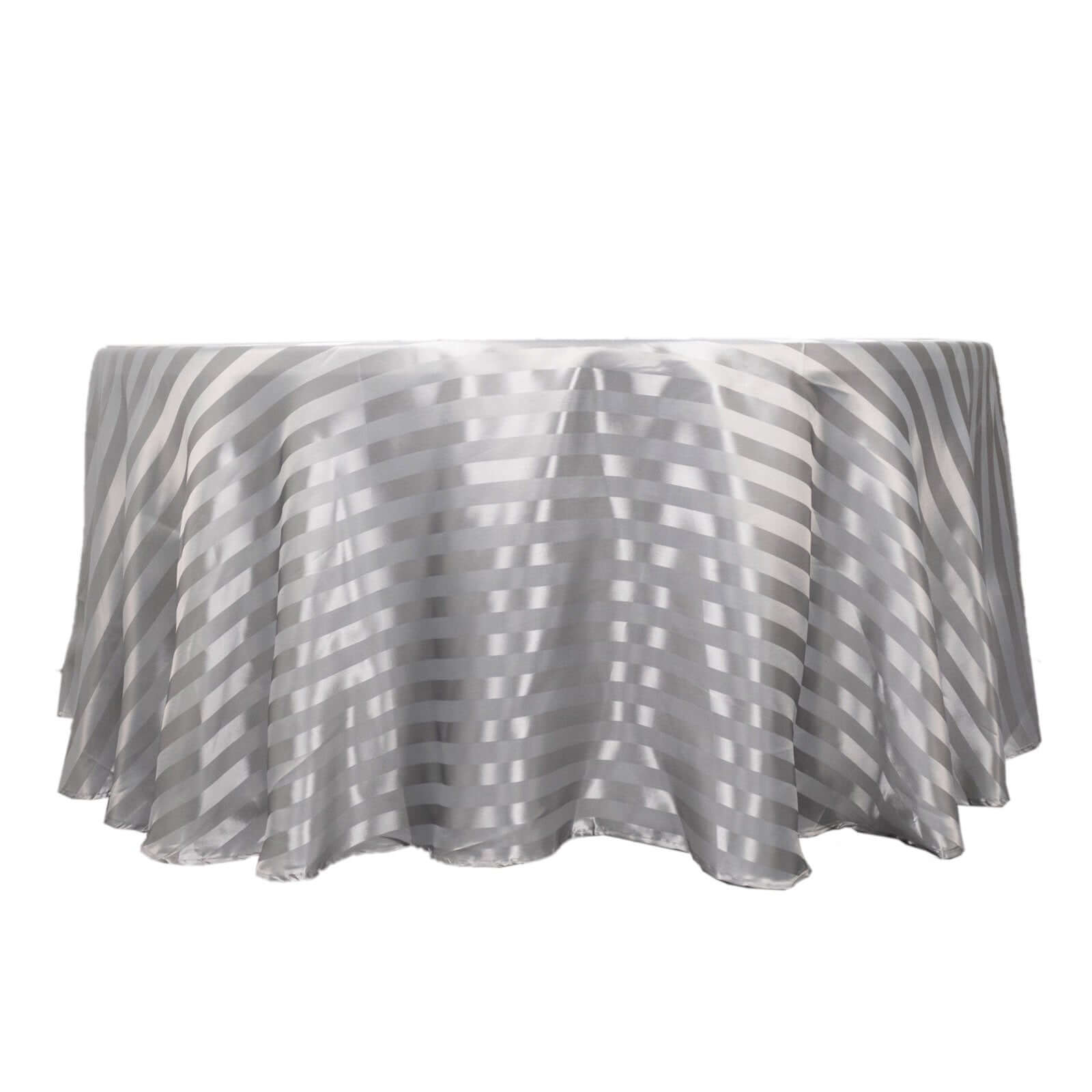 Satin Striped 120" Round Tablecloth Silver - Silky Smooth Seamless Table Cover - Bell Racket Store