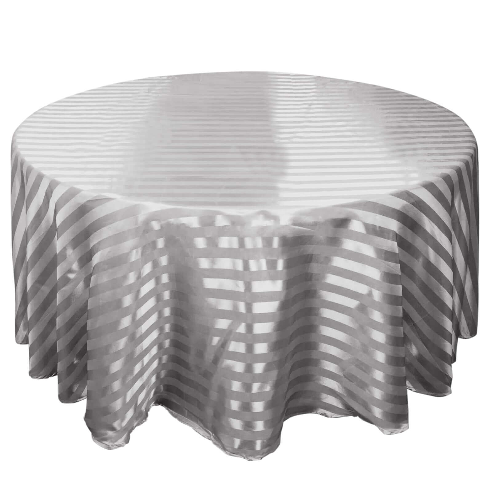 Satin Striped 120" Round Tablecloth Silver - Silky Smooth Seamless Table Cover - Bell Racket Store