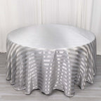 Satin Striped 120" Round Tablecloth Silver - Silky Smooth Seamless Table Cover - Bell Racket Store