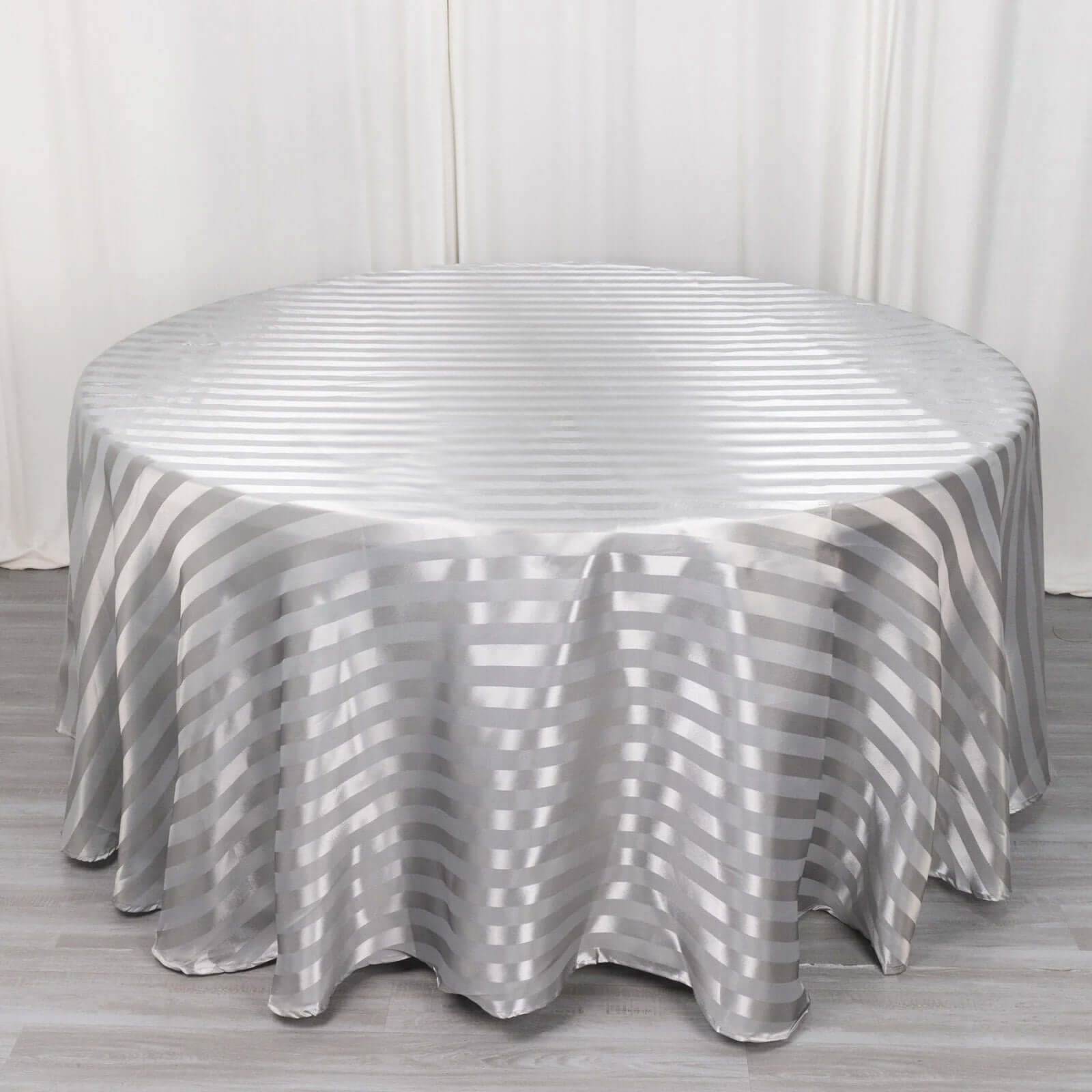 Satin Striped 120" Round Tablecloth Silver - Silky Smooth Seamless Table Cover - Bell Racket Store