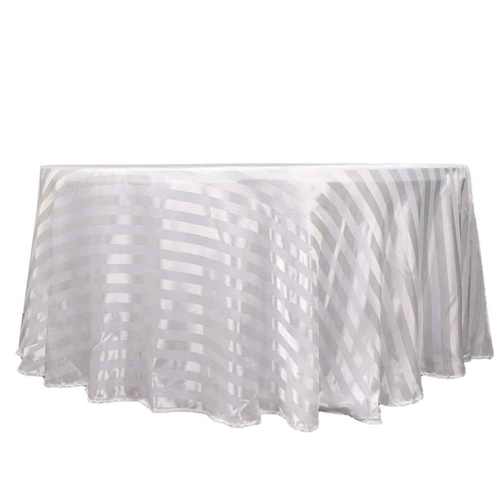 Satin Striped 120" Round Tablecloth White - Silky Smooth Seamless Wedding Decor - Bell Racket Store