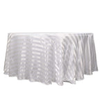 Satin Striped 120" Round Tablecloth White - Silky Smooth Seamless Wedding Decor - Bell Racket Store