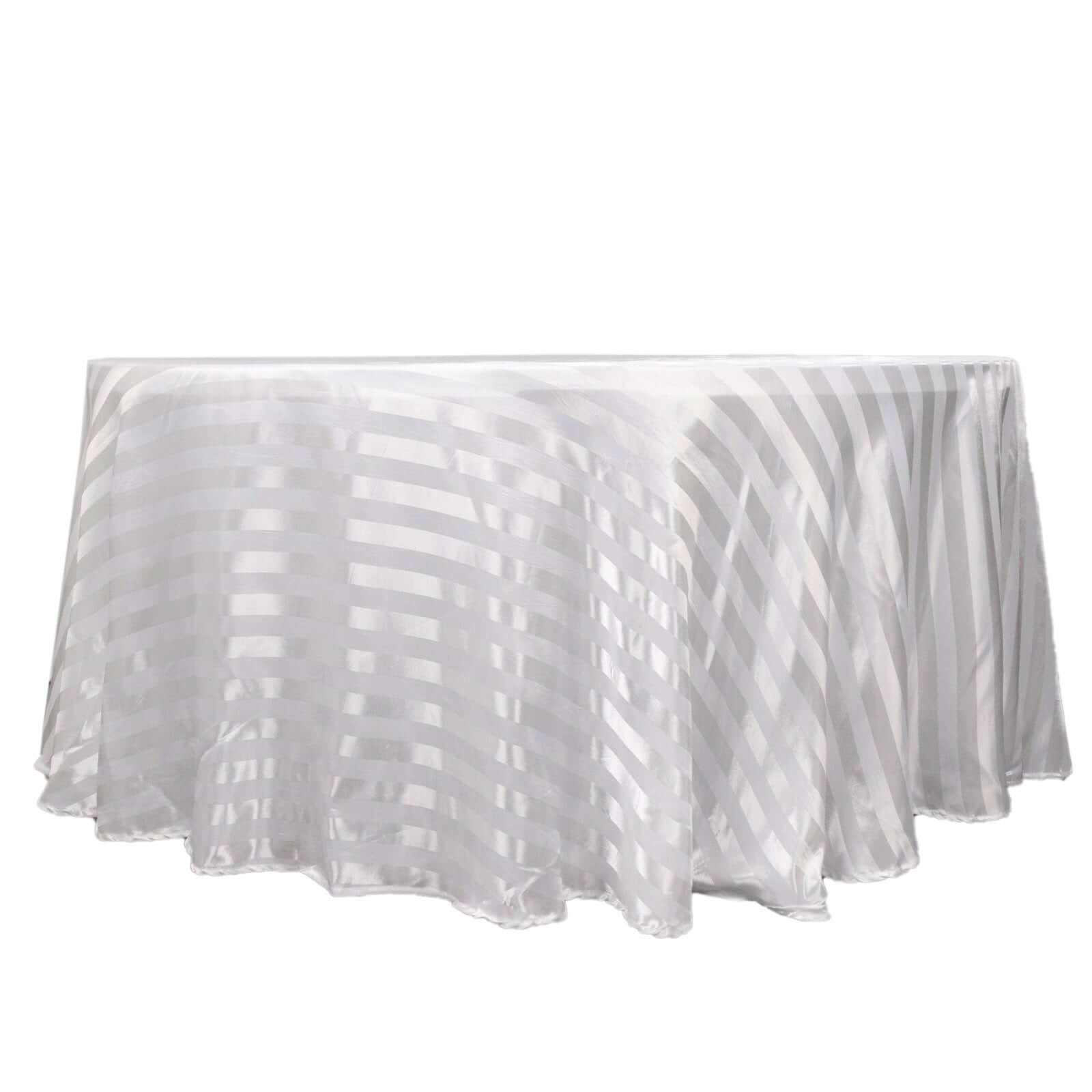 Satin Striped 120" Round Tablecloth White - Silky Smooth Seamless Wedding Decor - Bell Racket Store