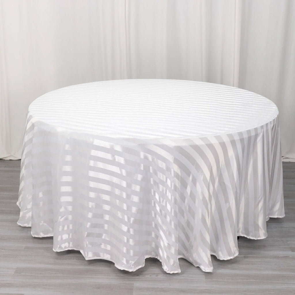 Satin Striped 120" Round Tablecloth White - Silky Smooth Seamless Wedding Decor - Bell Racket Store