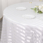 Satin Striped 120" Round Tablecloth White - Silky Smooth Seamless Wedding Decor - Bell Racket Store