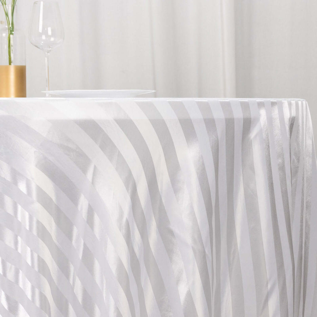 Satin Striped 120" Round Tablecloth White - Silky Smooth Seamless Wedding Decor - Bell Racket Store
