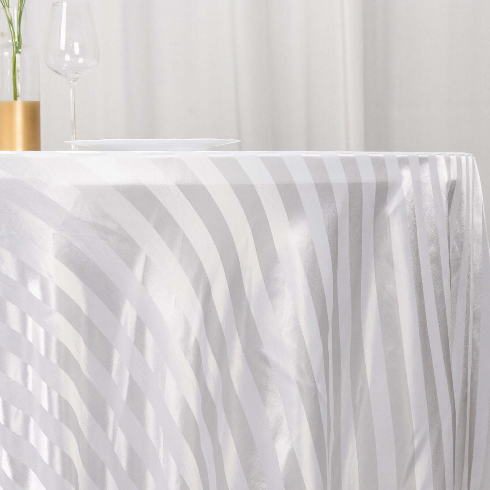 Satin Striped 120" Round Tablecloth White - Silky Smooth Seamless Wedding Decor - Bell Racket Store