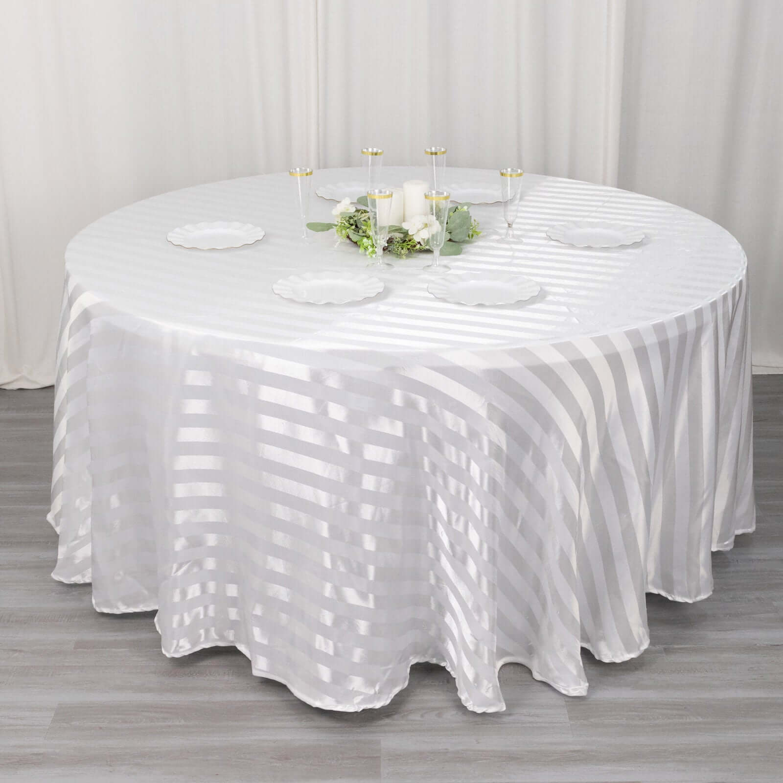 Satin Striped 120" Round Tablecloth White - Silky Smooth Seamless Wedding Decor - Bell Racket Store