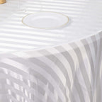 Satin Striped 120" Round Tablecloth White - Silky Smooth Seamless Wedding Decor - Bell Racket Store