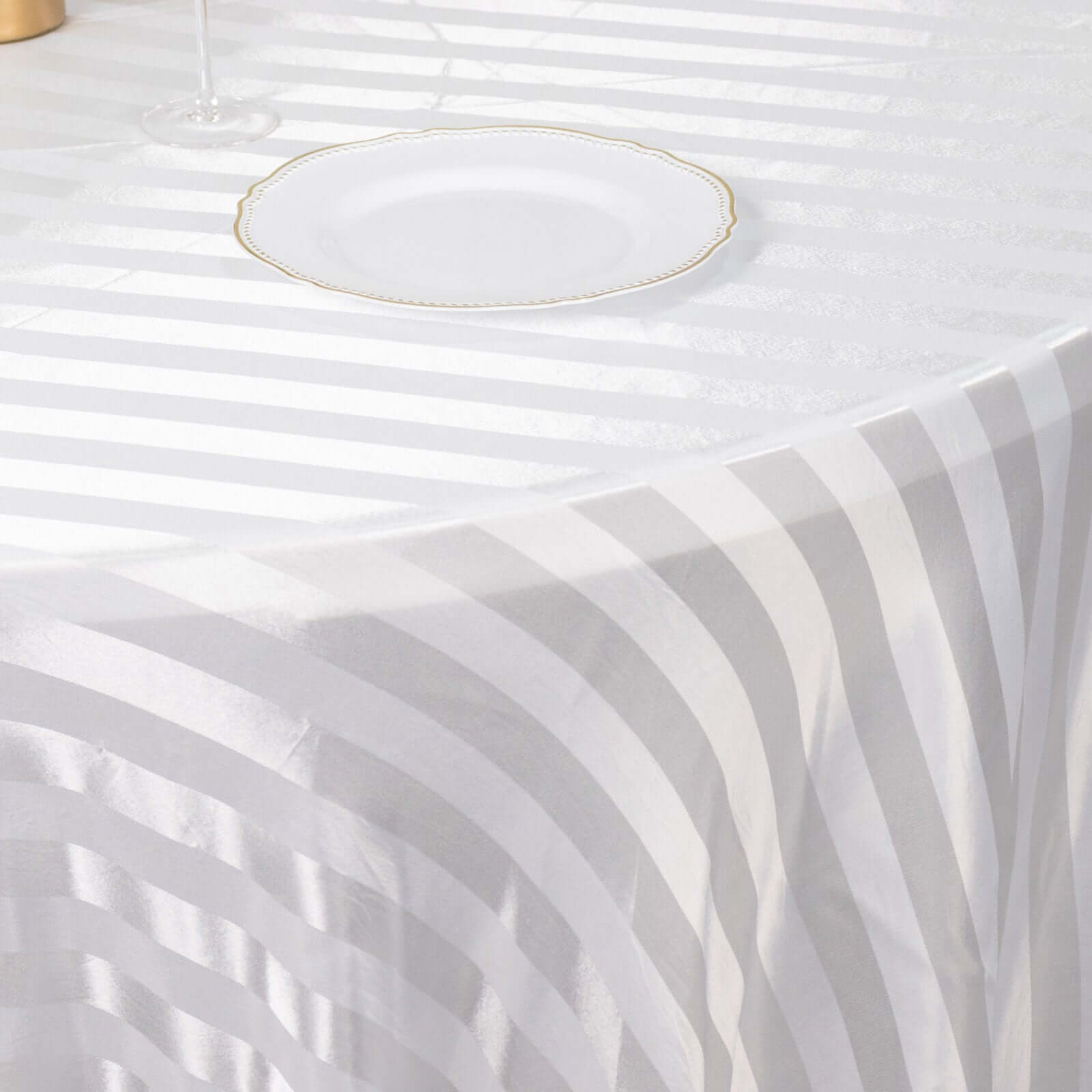 Satin Striped 120" Round Tablecloth White - Silky Smooth Seamless Wedding Decor - Bell Racket Store