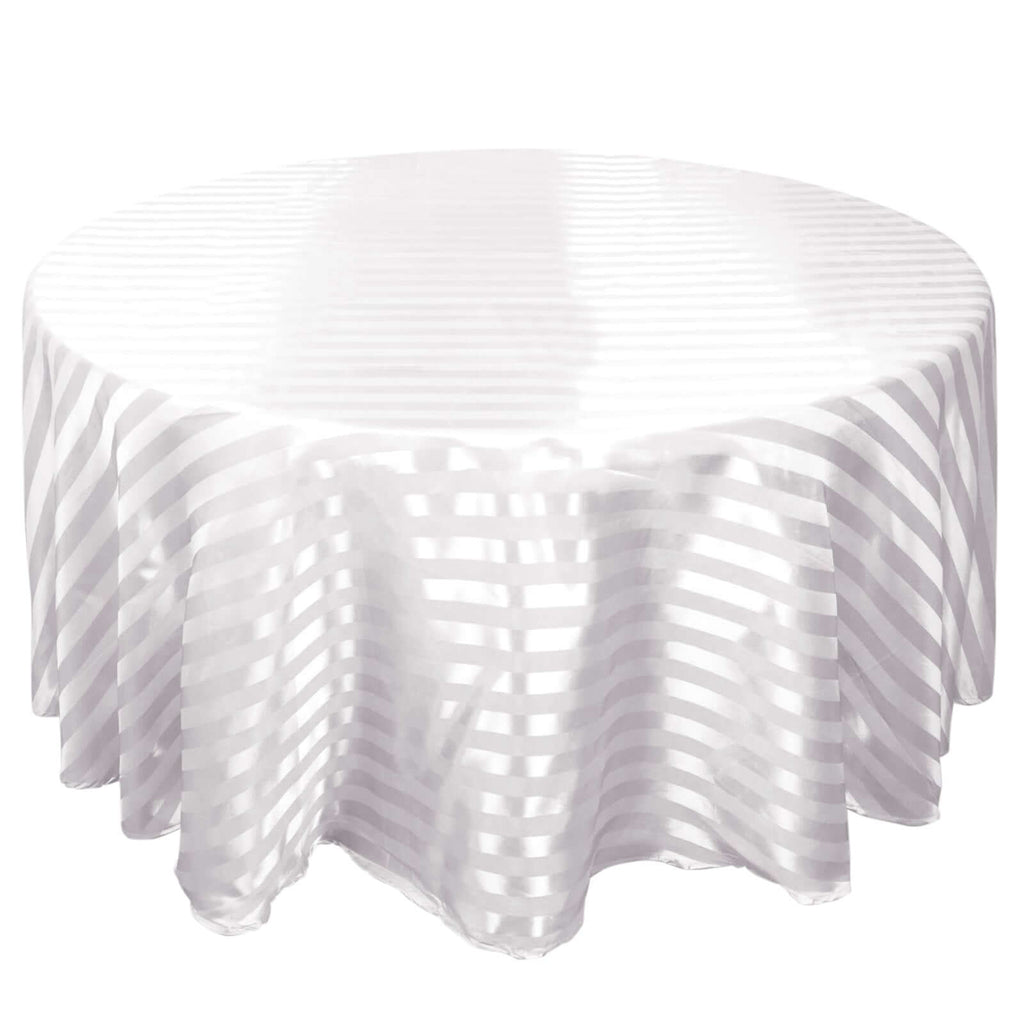Satin Striped 120" Round Tablecloth White - Silky Smooth Seamless Wedding Decor - Bell Racket Store