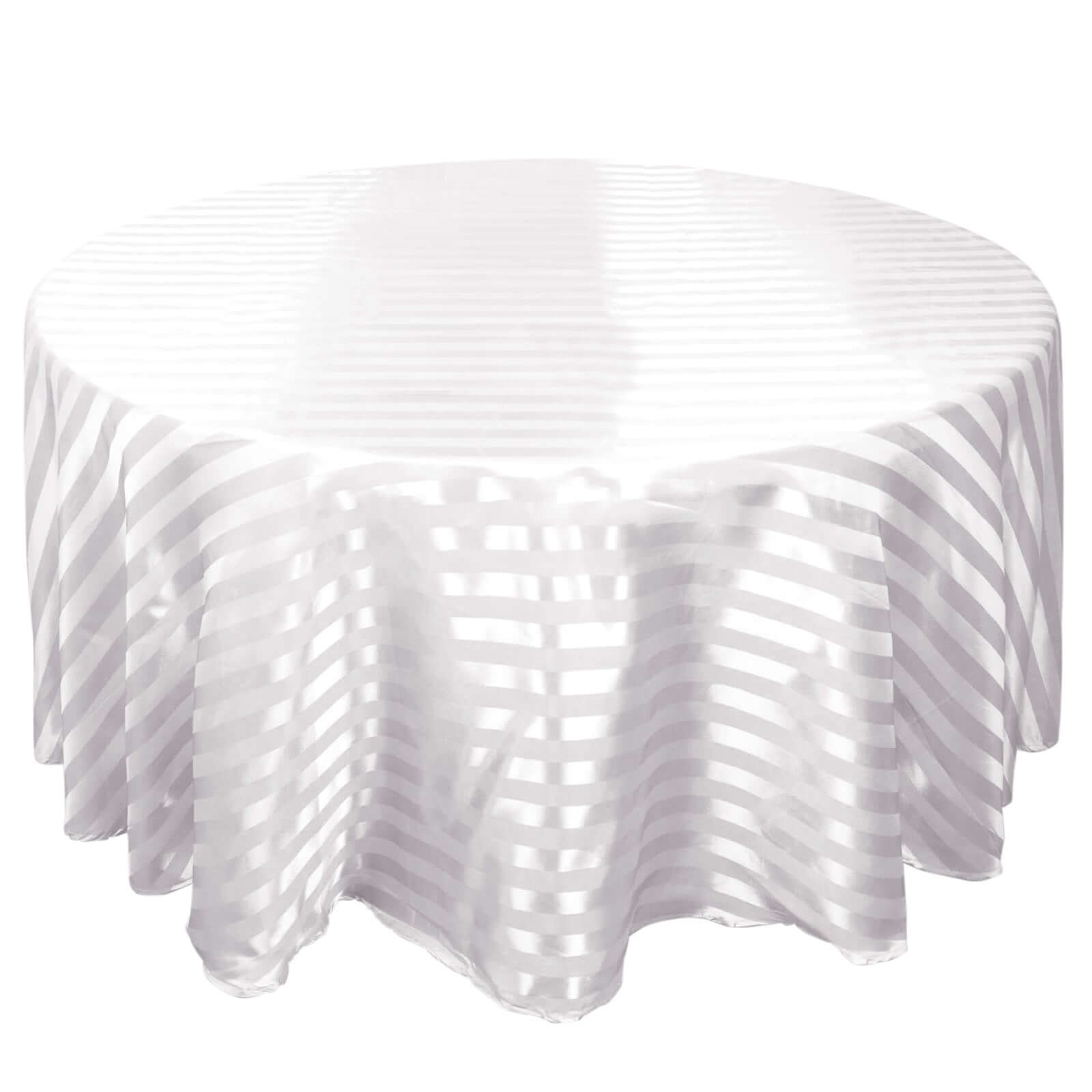 Satin Striped 120" Round Tablecloth White - Silky Smooth Seamless Wedding Decor - Bell Racket Store