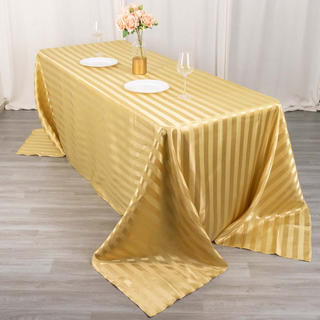 Satin Striped 90"x132" Rectangular Tablecloth Champagne - Seamless Silky Smooth Table Cover - Bell Racket Store