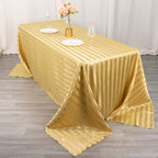 Satin Striped 90"x132" Rectangular Tablecloth Champagne - Seamless Silky Smooth Table Cover - Bell Racket Store
