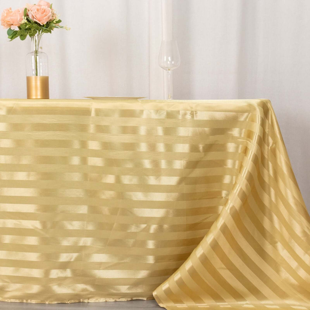 Satin Striped 90"x132" Rectangular Tablecloth Champagne - Seamless Silky Smooth Table Cover - Bell Racket Store